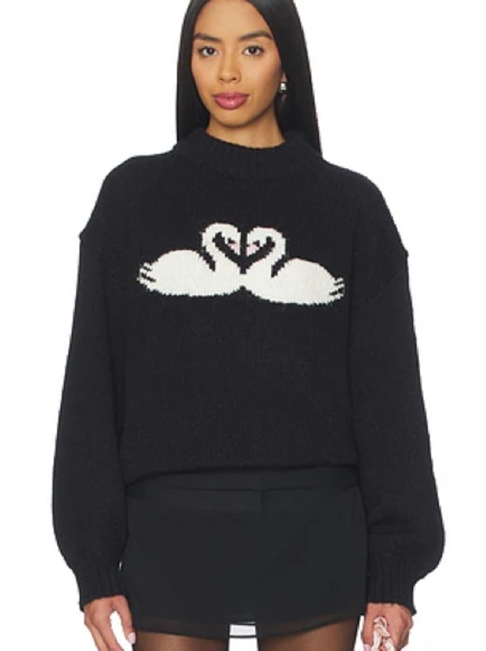 Anthropologie Lisa Says Gah XS S Cory Turtleneck Swan Sweater Black White Womens